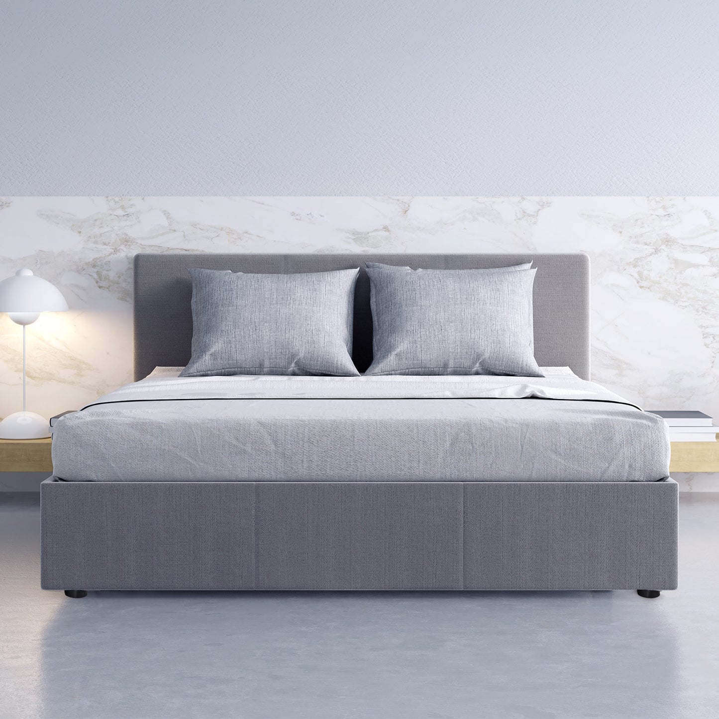 Milano Luxury Gas Lift Bed Frame Base And Headboard With Storage - King - Grey - TRENDZ
