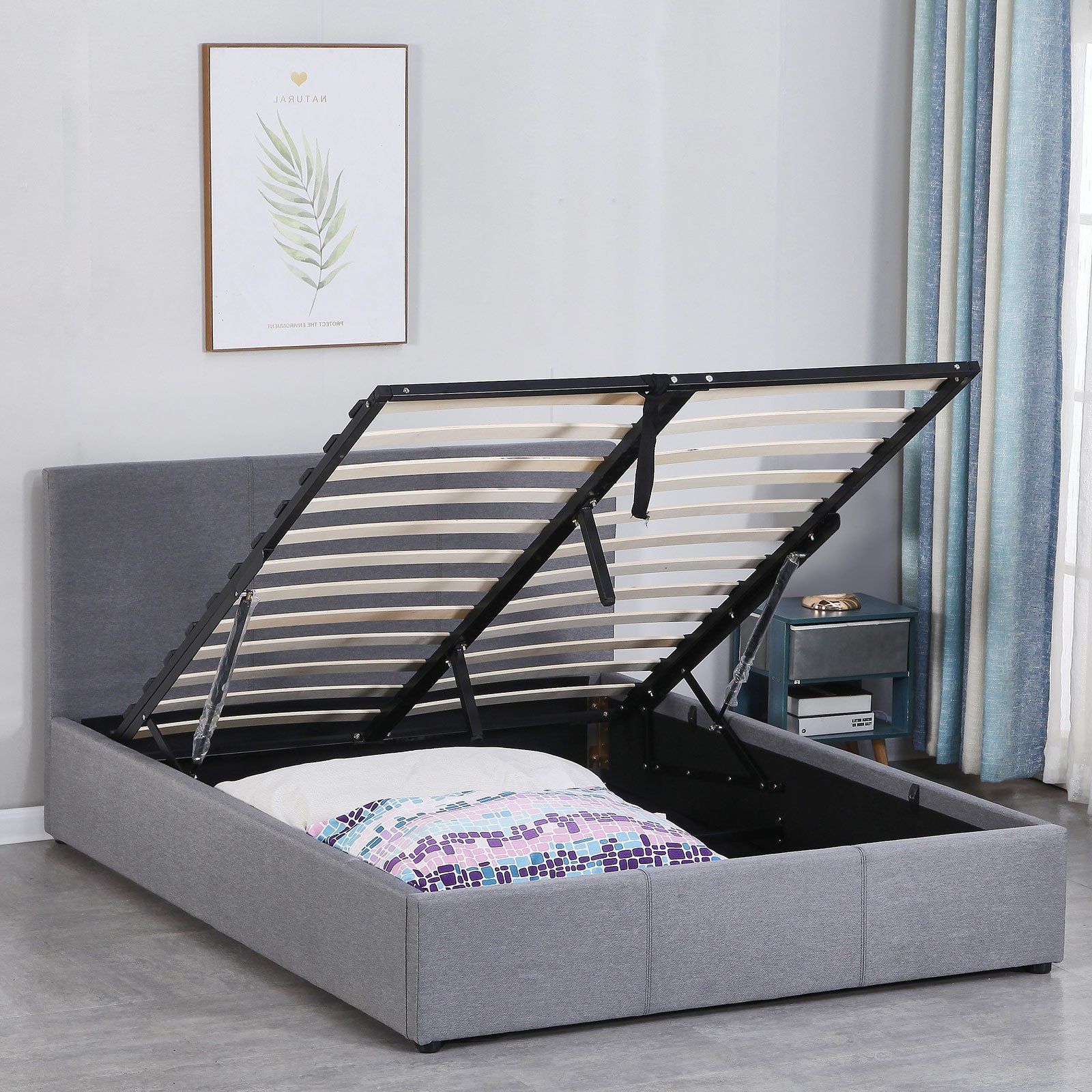 Milano Luxury Gas Lift Bed Frame Base And Headboard With Storage - King - Grey - TRENDZ