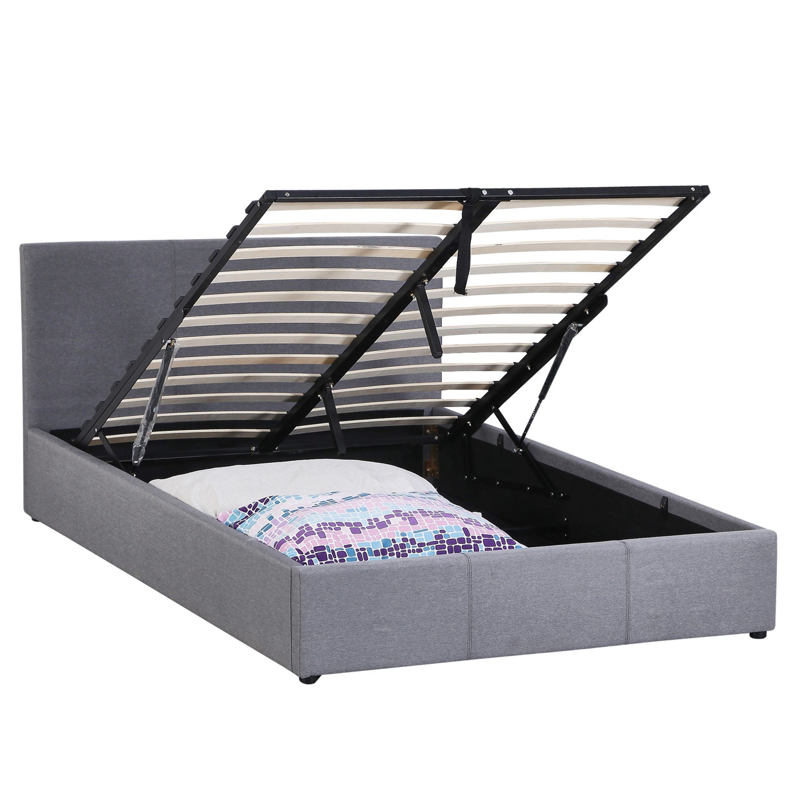 Milano Luxury Gas Lift Bed Frame Base And Headboard With Storage - King - Grey - TRENDZ
