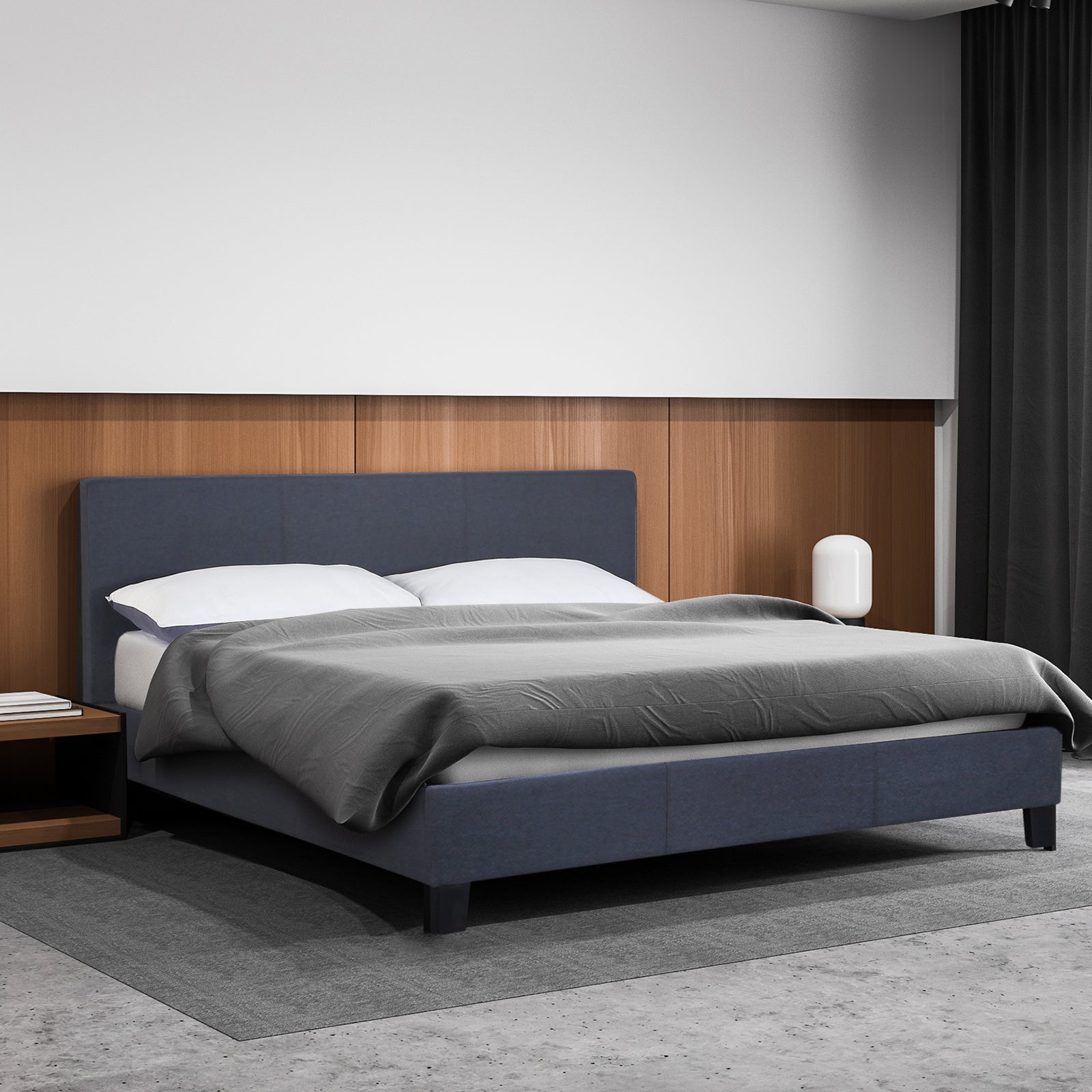 Milano Sienna Luxury Bed Frame Base And Headboard Solid Wood Padded Linen Fabric - Single - Charcoal - TRENDZ