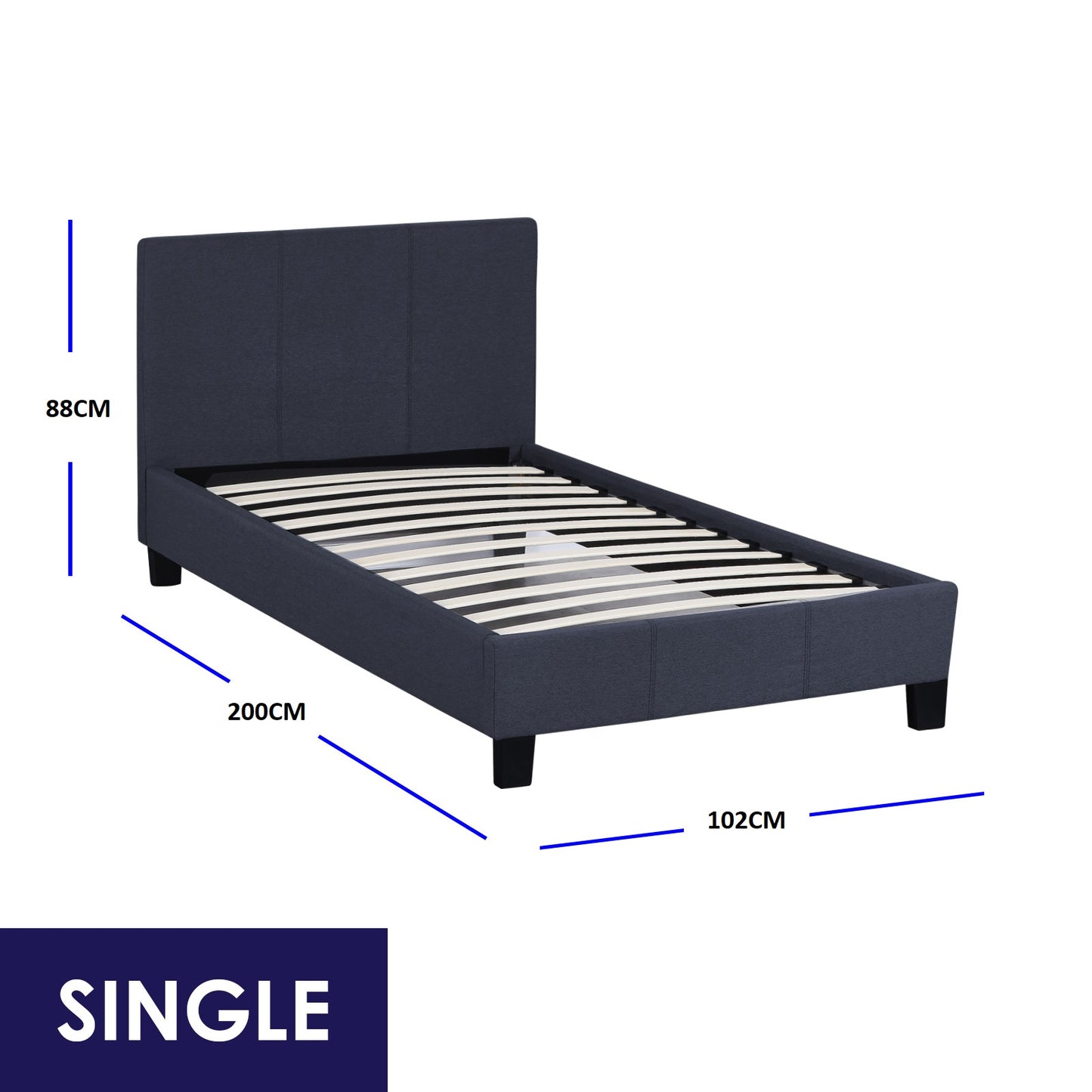 Milano Sienna Luxury Bed Frame Base And Headboard Solid Wood Padded Linen Fabric - Single - Charcoal - TRENDZ