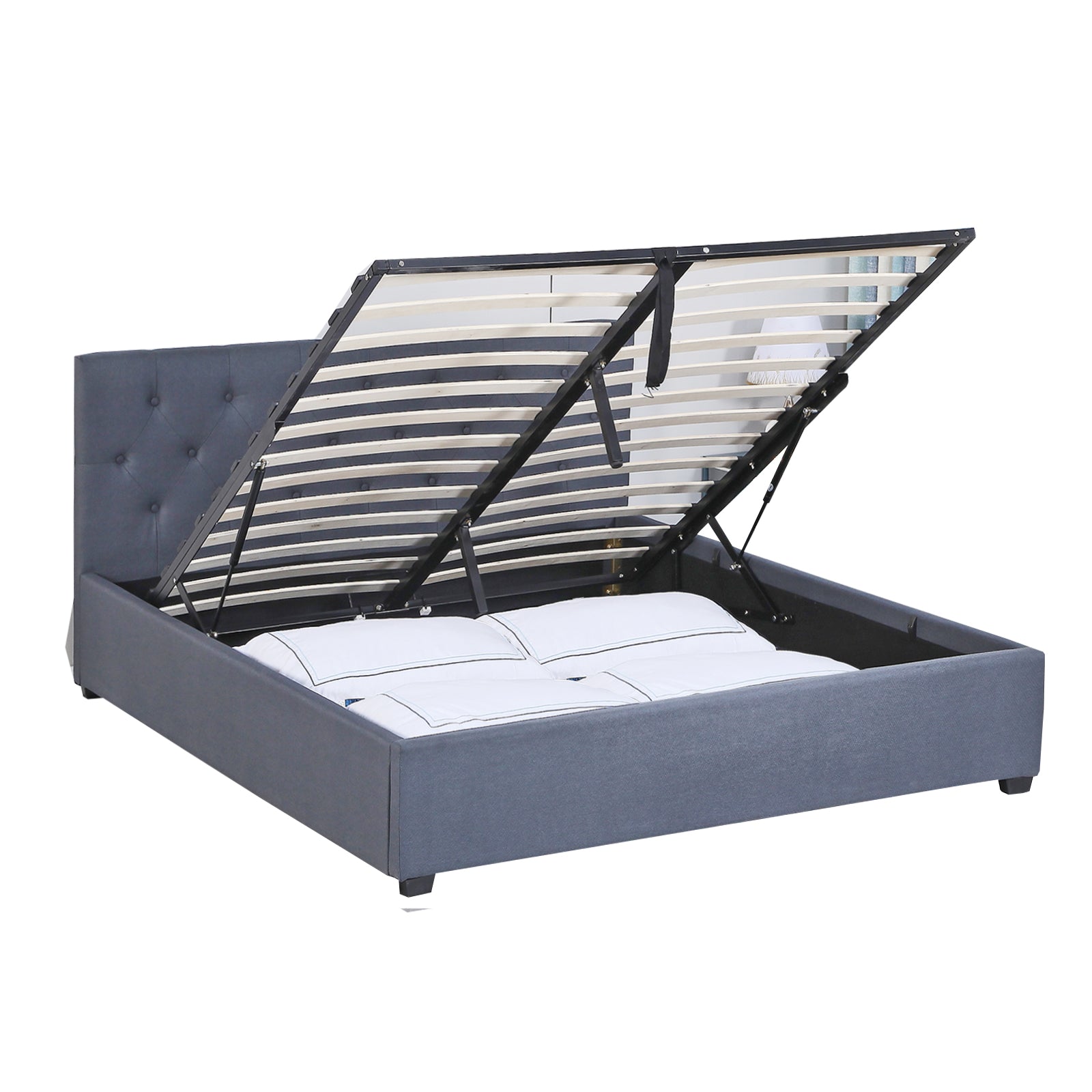 Milano Capri Luxury Gas Lift Bed Frame Base And Headboard With Storage - Queen - Grey - TRENDZ
