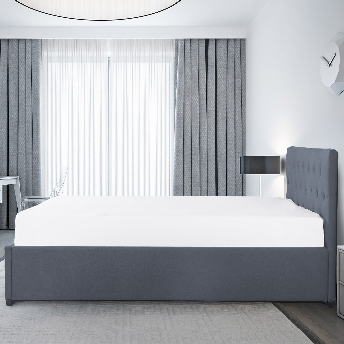 Milano Capri Luxury Gas Lift Bed Frame Base And Headboard With Storage - Queen - Grey - TRENDZ