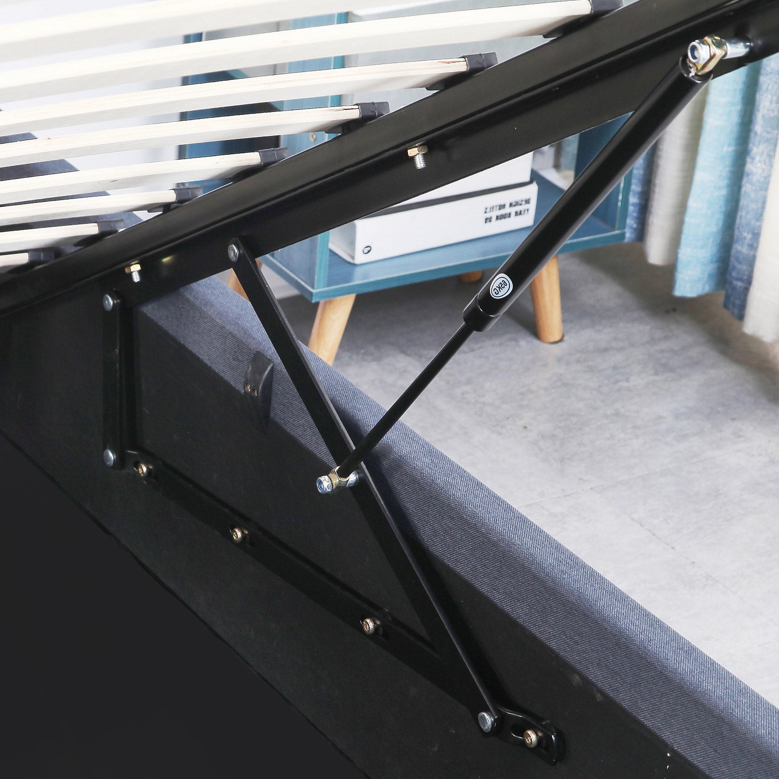 Milano Capri Luxury Gas Lift Bed Frame Base And Headboard With Storage - Queen - Grey - TRENDZ