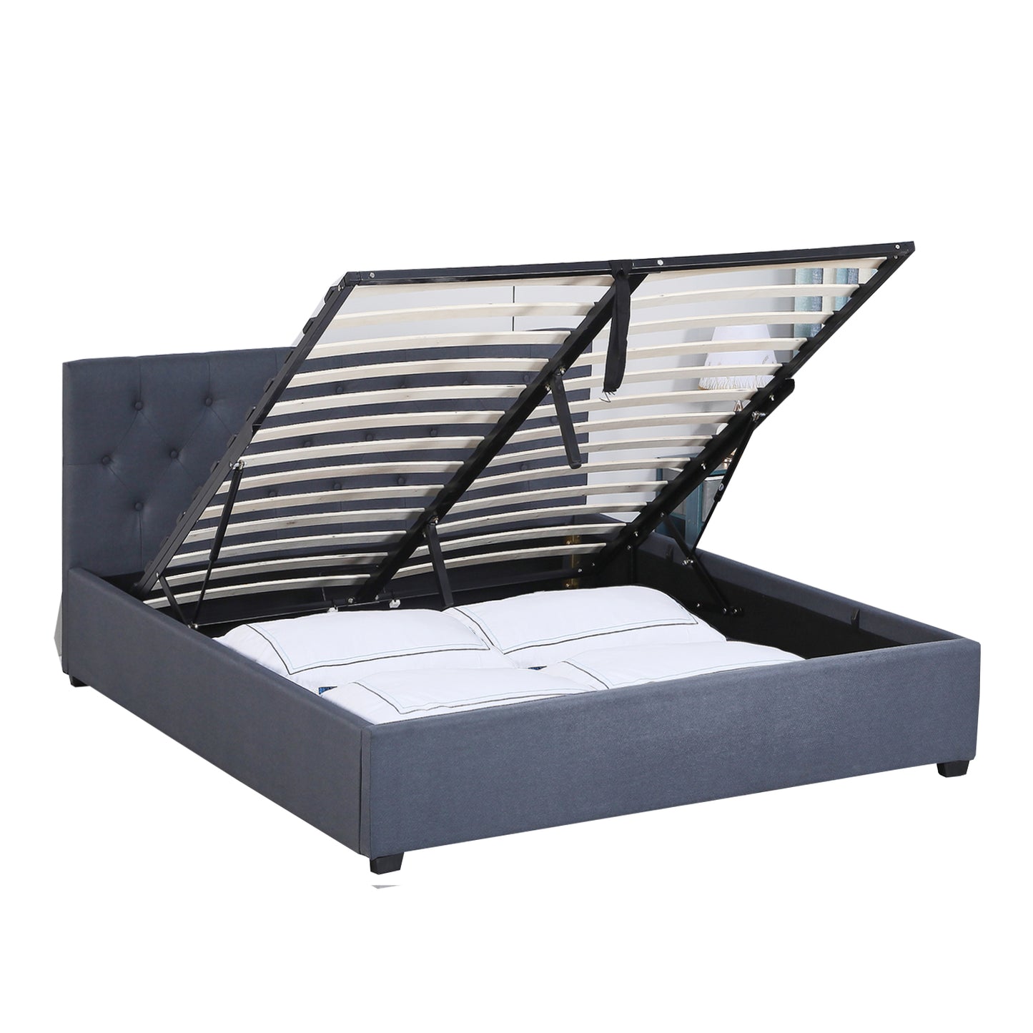 Milano Capri Luxury Gas Lift Bed Frame Base And Headboard With Storage - King - Charcoal - TRENDZ