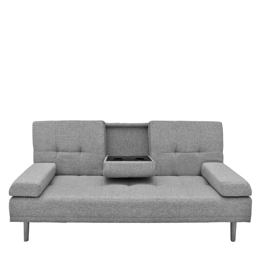 Casa Decor Mendoza 2 in 1 Sofa Bed Couch Grey Pull Down Cupholder 3 Seats Futon - TRENDZ