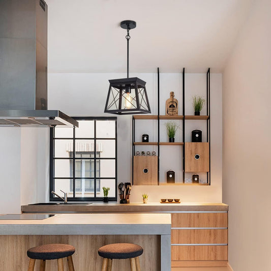 Farmhouse Rustic Lantern Pendant Light – Black Chandelier