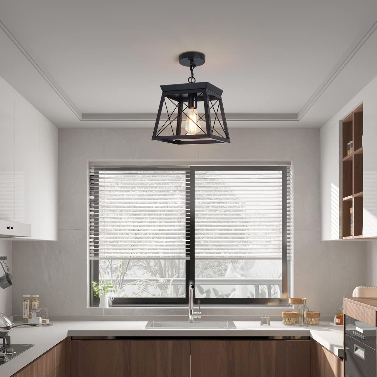 Farmhouse Rustic Lantern Pendant Light – Black Chandelier