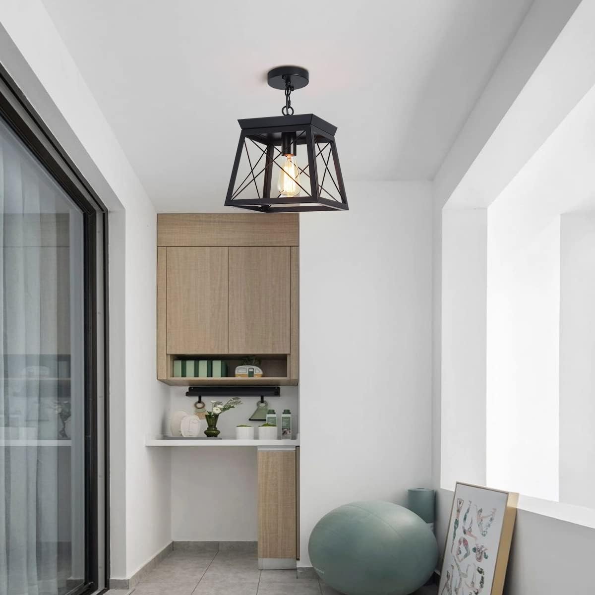 Farmhouse Rustic Lantern Pendant Light – Black Chandelier