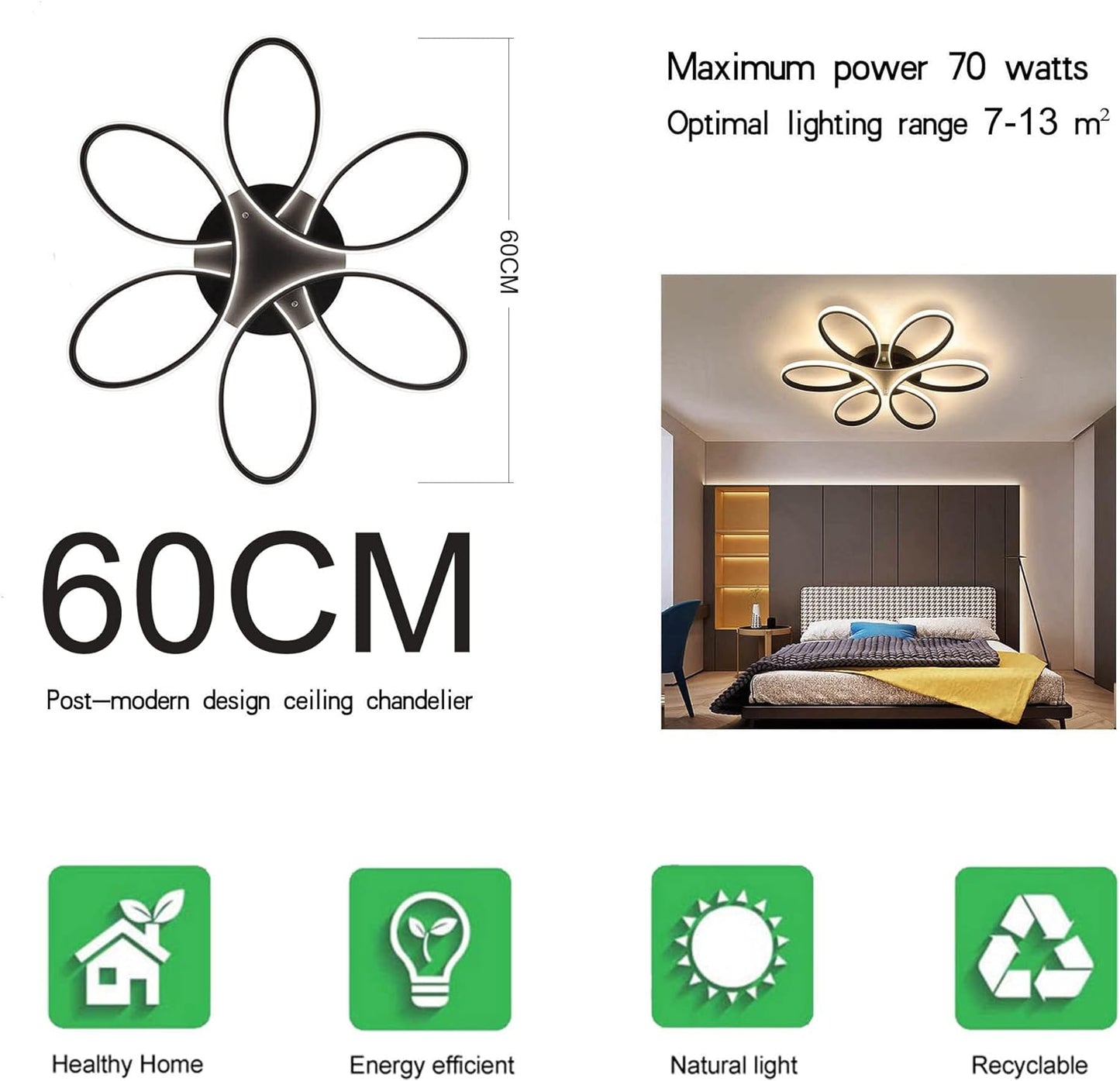 Modern LED Chandelier Flush-Mount Lamp – 60 cm with Remote Dimming