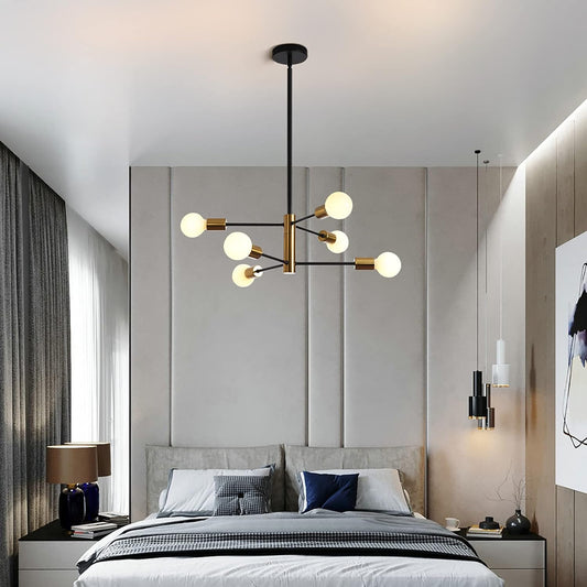 Mid Century Modern 6-Light Sputnik Chandelier – Black & Gold