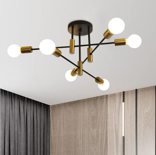 Mid Century Modern 6-Light Sputnik Chandelier – Black & Gold