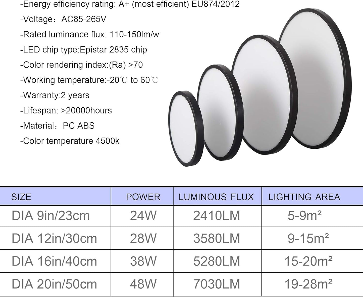 Flush Mount LED Ceiling Light – 50cm - Black Finish