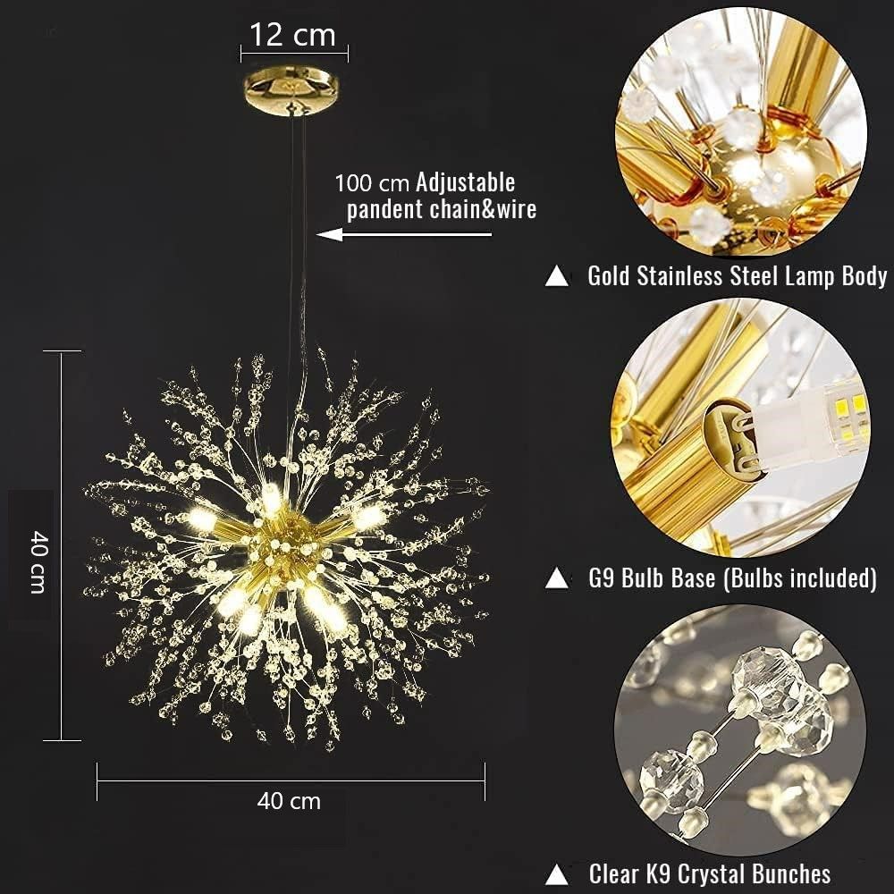 Modern Crystal Firework Chandelier – 8-Light Dandelion Design