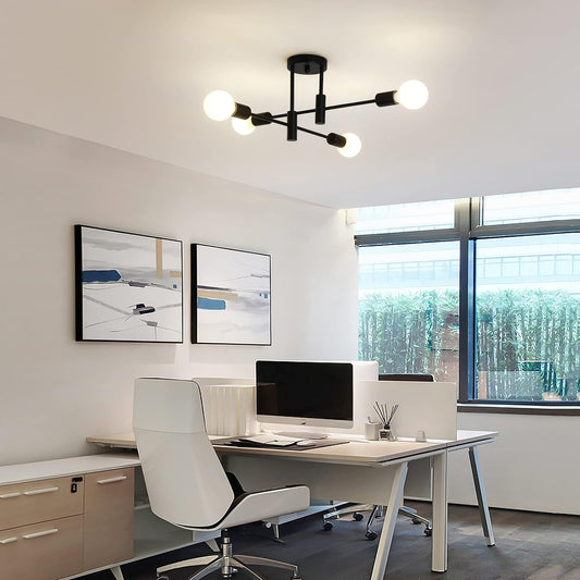 Mid Century Modern 4-Light Sputnik Chandelier – Black & Gold