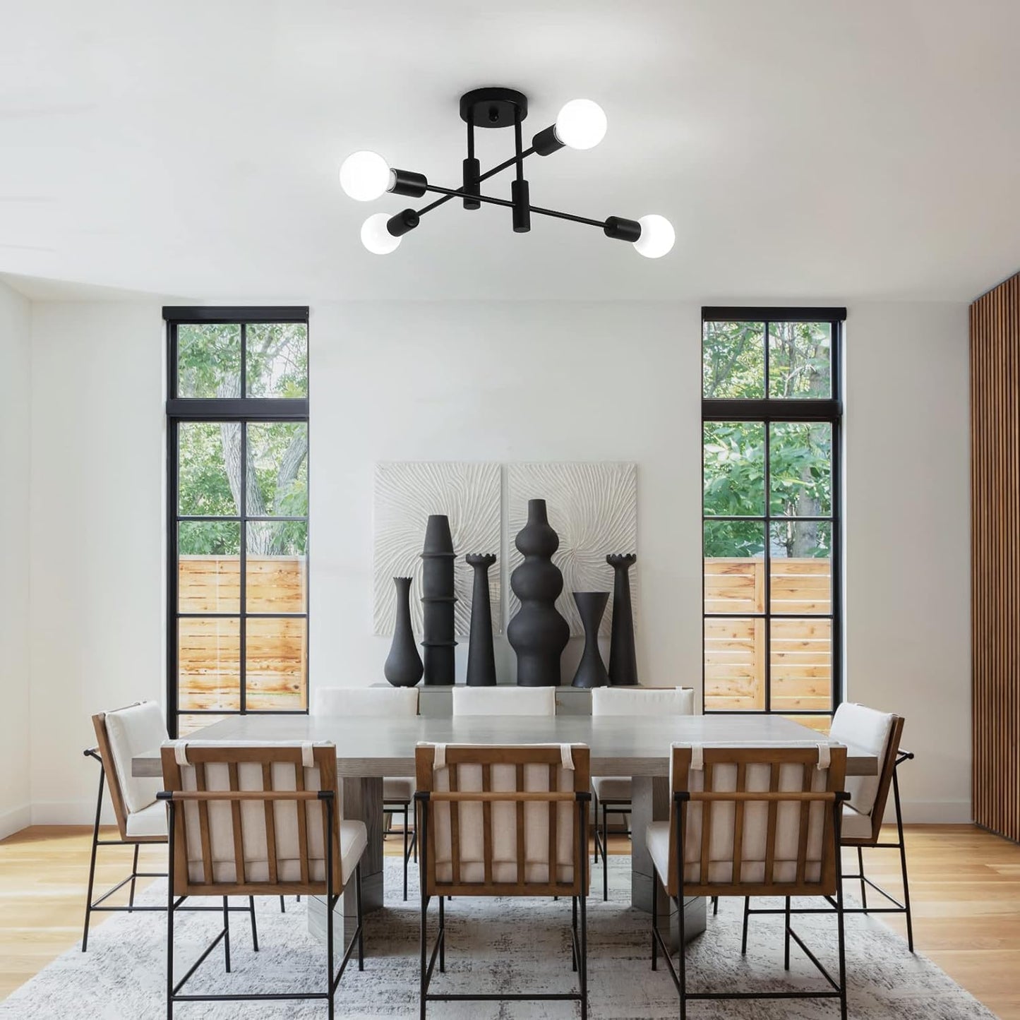 Mid Century Modern 4-Light Sputnik Chandelier – Black & Gold