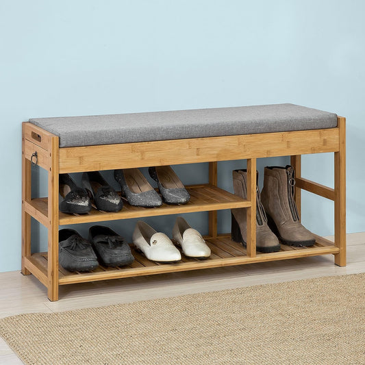 Bamboo Shoe Bench Drawers Lift Top - TRENDZ