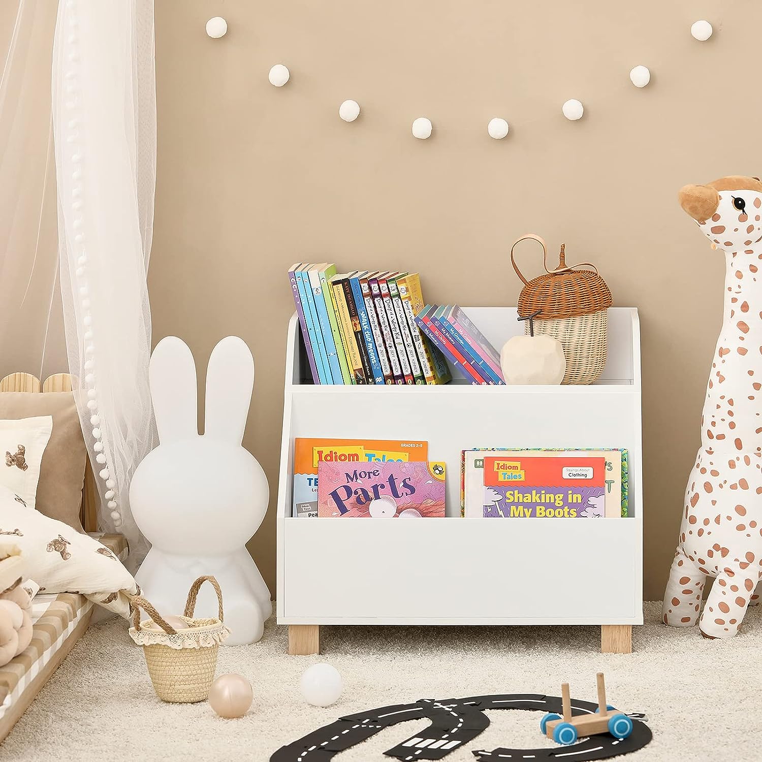 Kids Storage Bookcase 3 Compartments, White - TRENDZ