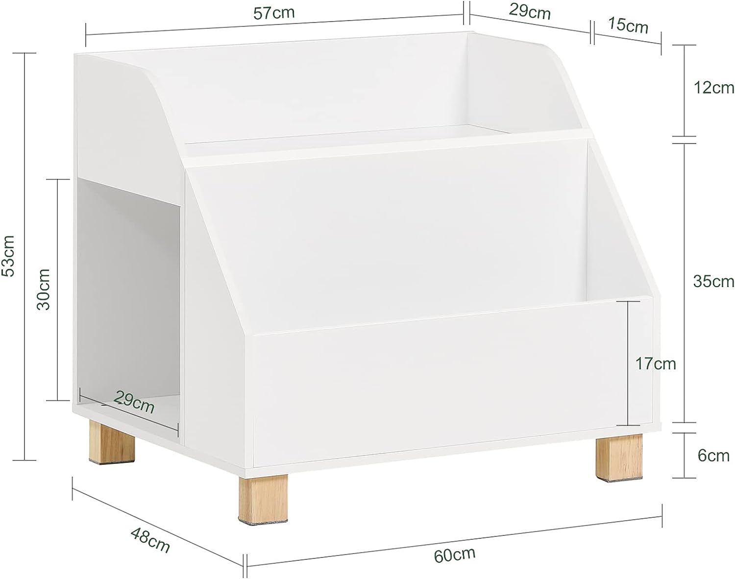 Kids Storage Bookcase 3 Compartments, White - TRENDZ