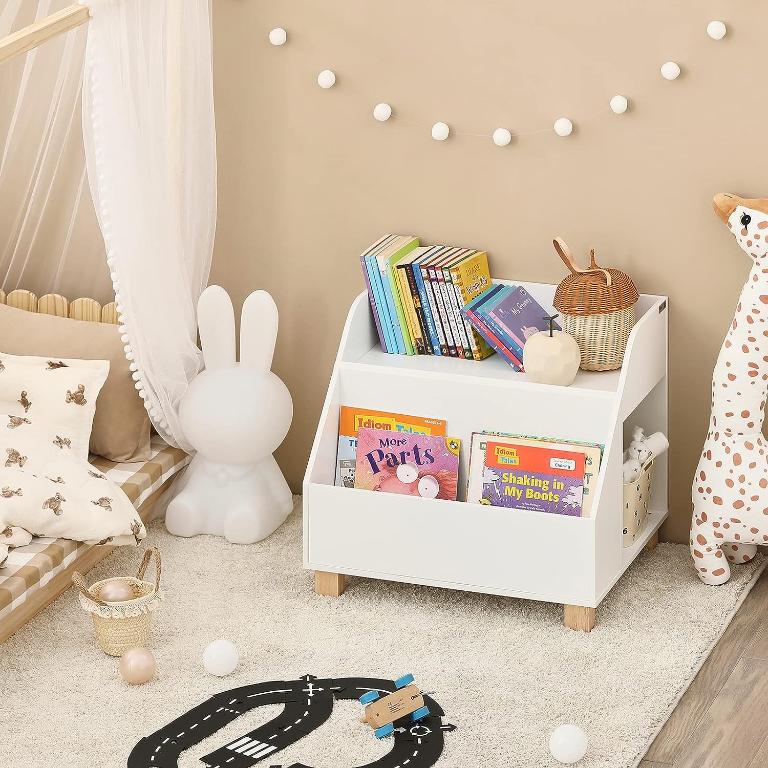 Kids Storage Bookcase 3 Compartments, White - TRENDZ