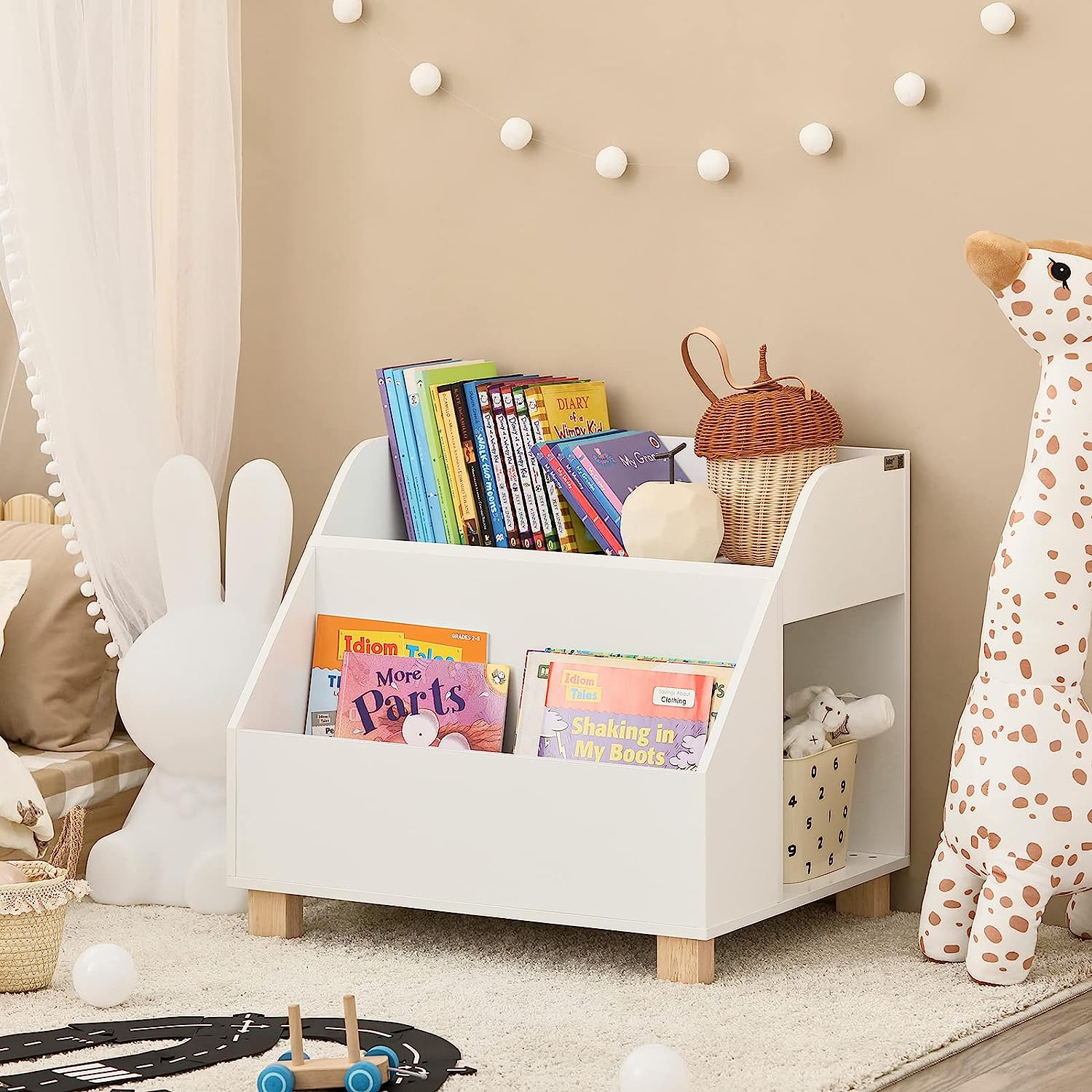 Kids Storage Bookcase 3 Compartments, White - TRENDZ