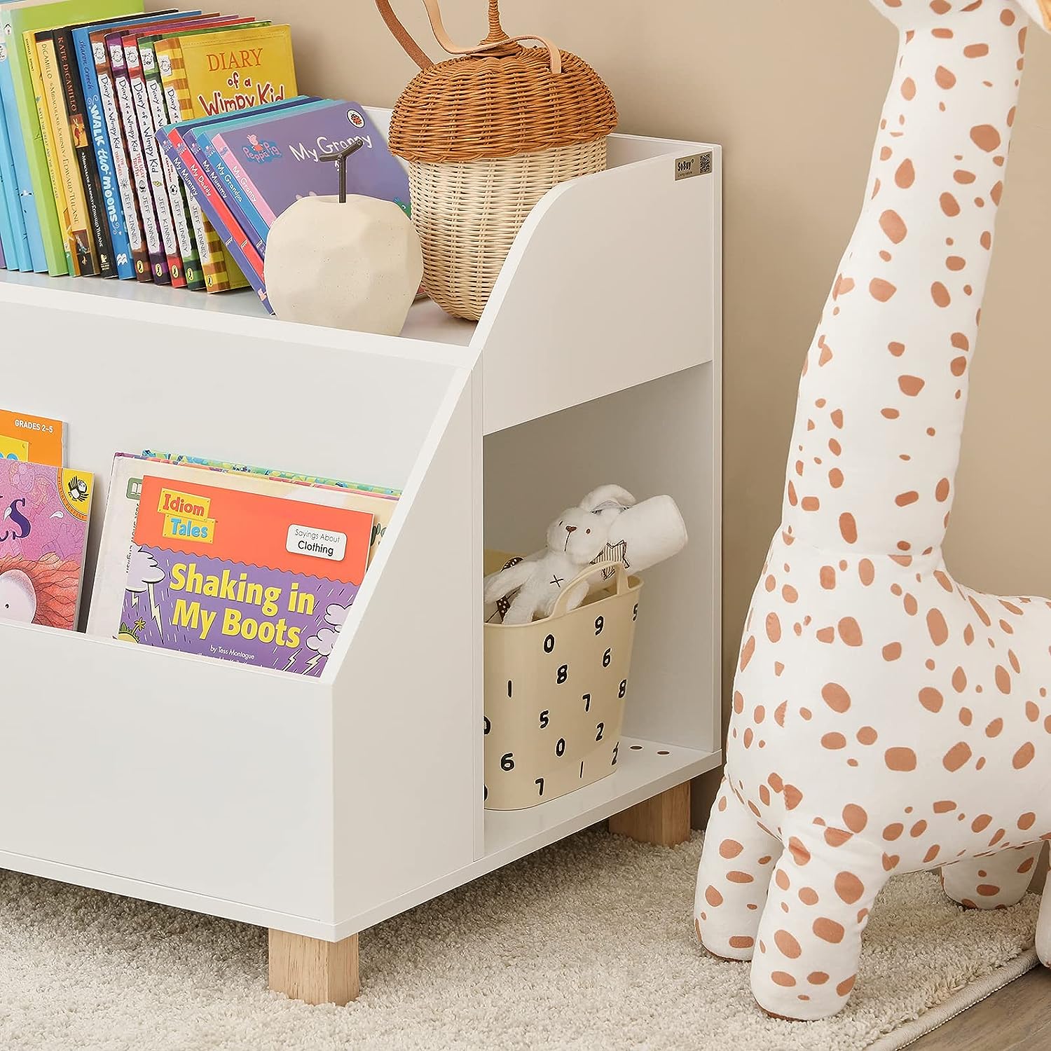 Kids Storage Bookcase 3 Compartments, White - TRENDZ