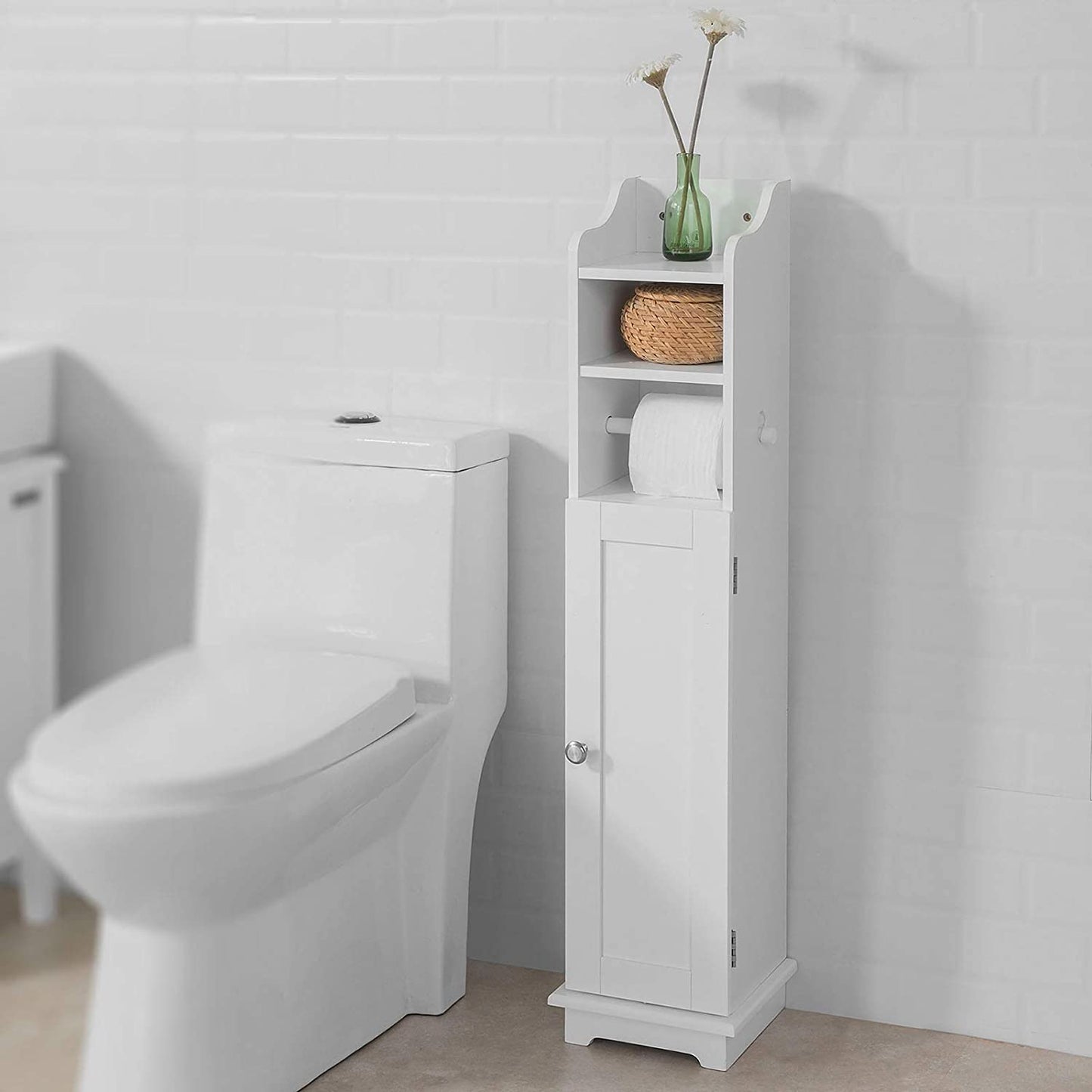 Toilet Paper Holder with Storage, Freestanding Cabinet, Toilet Brush Holder and Toilet Paper Dispenser 20x100x18 cm - TRENDZ