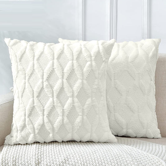 2 Pack Decorative Boho Throw Pillow Covers 45 x 45 cm (White) - TRENDZ