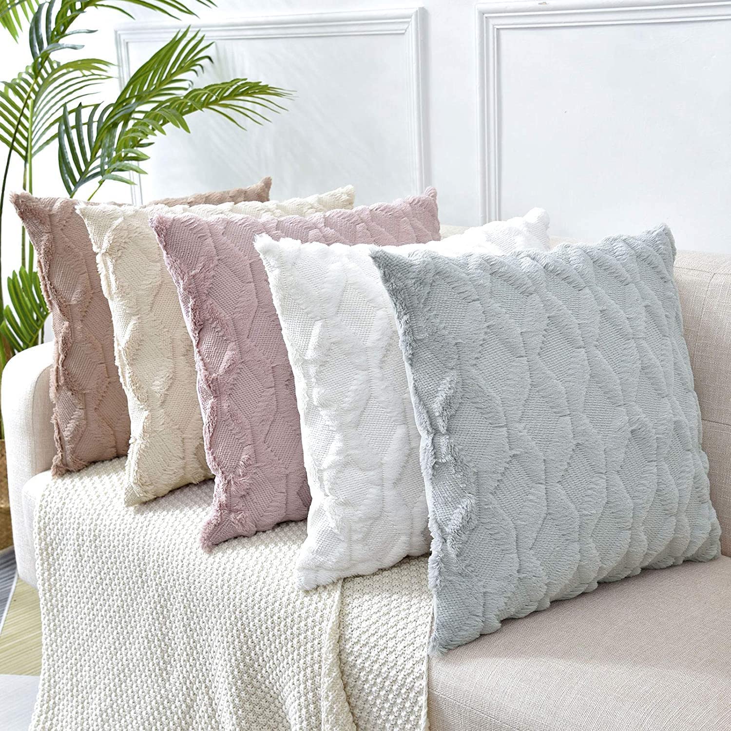 2 Pack Decorative Boho Throw Pillow Covers 45 x 45 cm (White) - TRENDZ