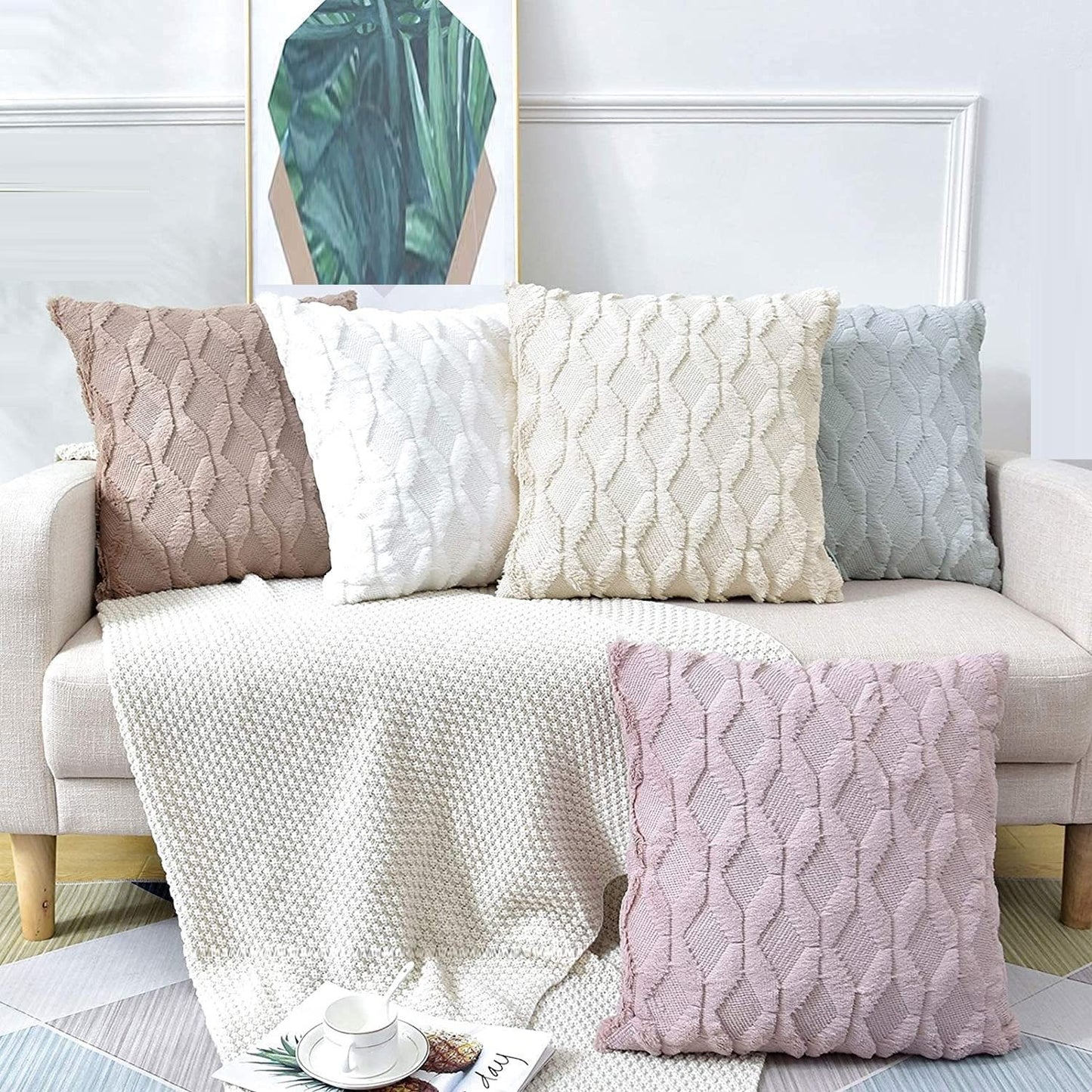 2 Pack Decorative Boho Throw Pillow Covers 45 x 45 cm (White) - TRENDZ