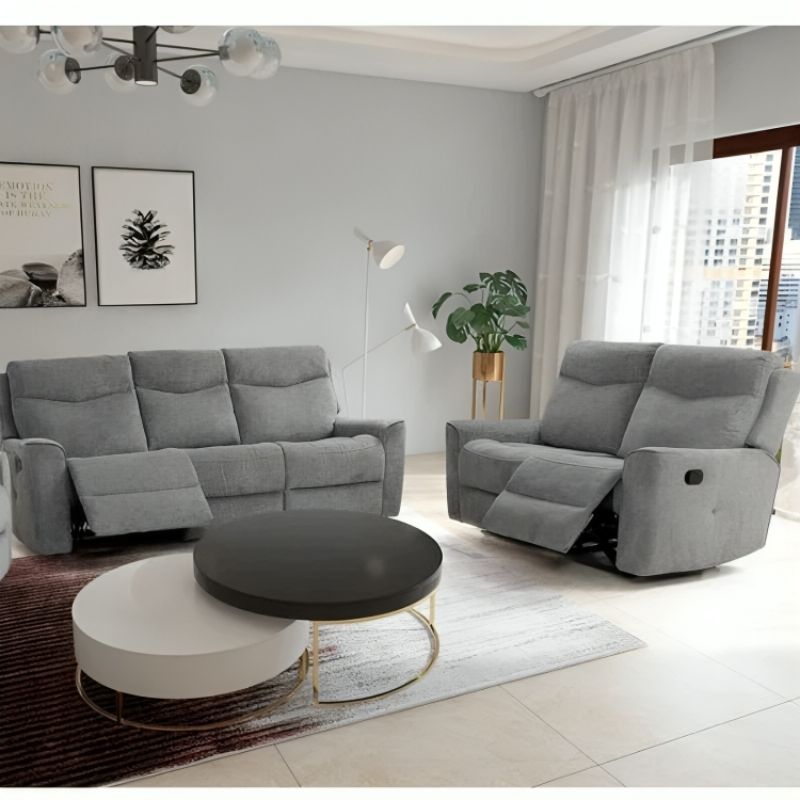 Fabric Motion Recliner Sofa Set Cosmic Light Gray Manual 3+2 Seater - TRENDZ