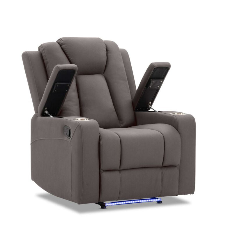 Theatre Electric Recliner Sofa Buckskin Fabric Single Chocolate - TRENDZ