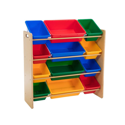 Kids Organiser Shelf Storage Rack for Toys - 12 Multicoloured Bins - TRENDZ
