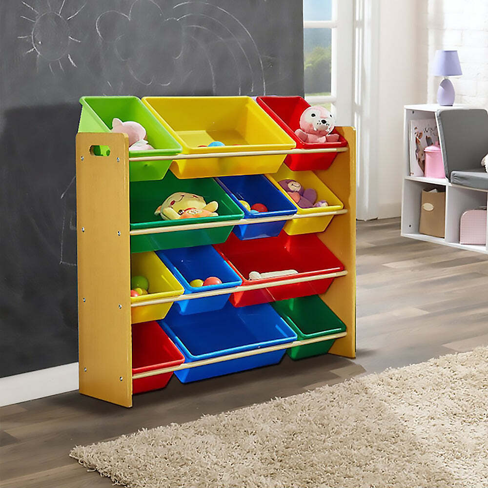 Kids Organiser Shelf Storage Rack for Toys - 12 Multicoloured Bins - TRENDZ