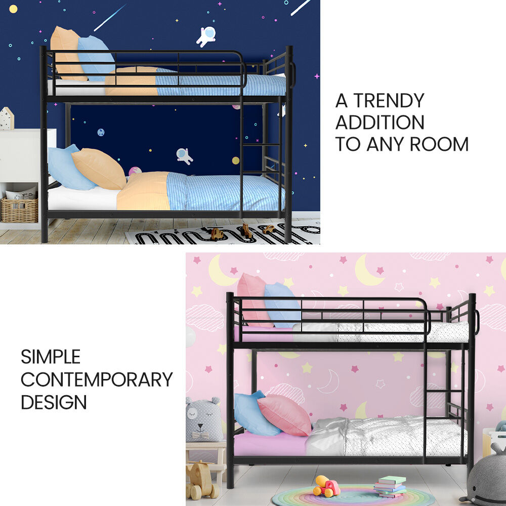Kingston Slumber 2in1 King Single Metal Bunk Bed Frame, with Modular Design, Dark Matte Grey - TRENDZ
