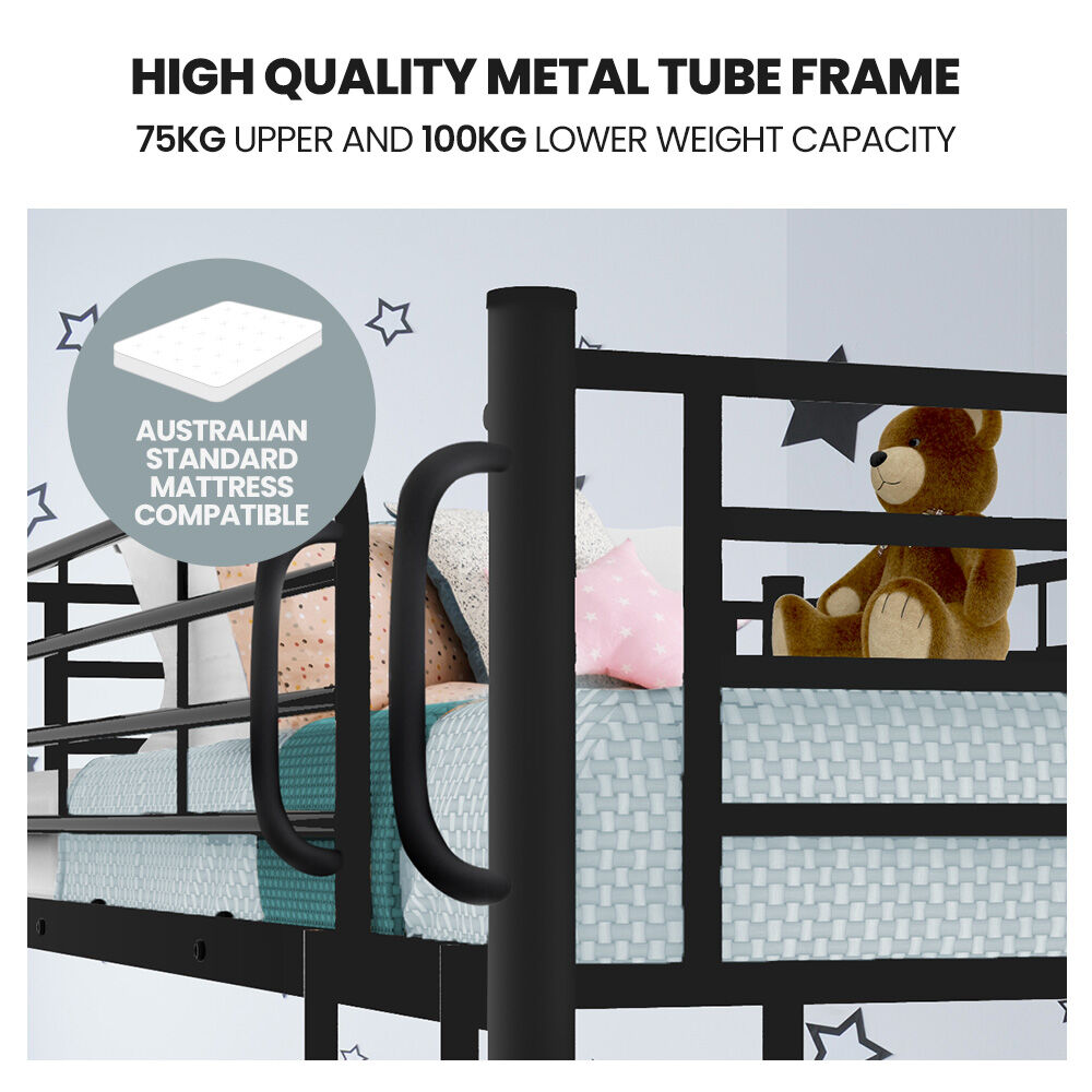 Kingston Slumber 2in1 King Single Metal Bunk Bed Frame, with Modular Design, Dark Matte Grey - TRENDZ