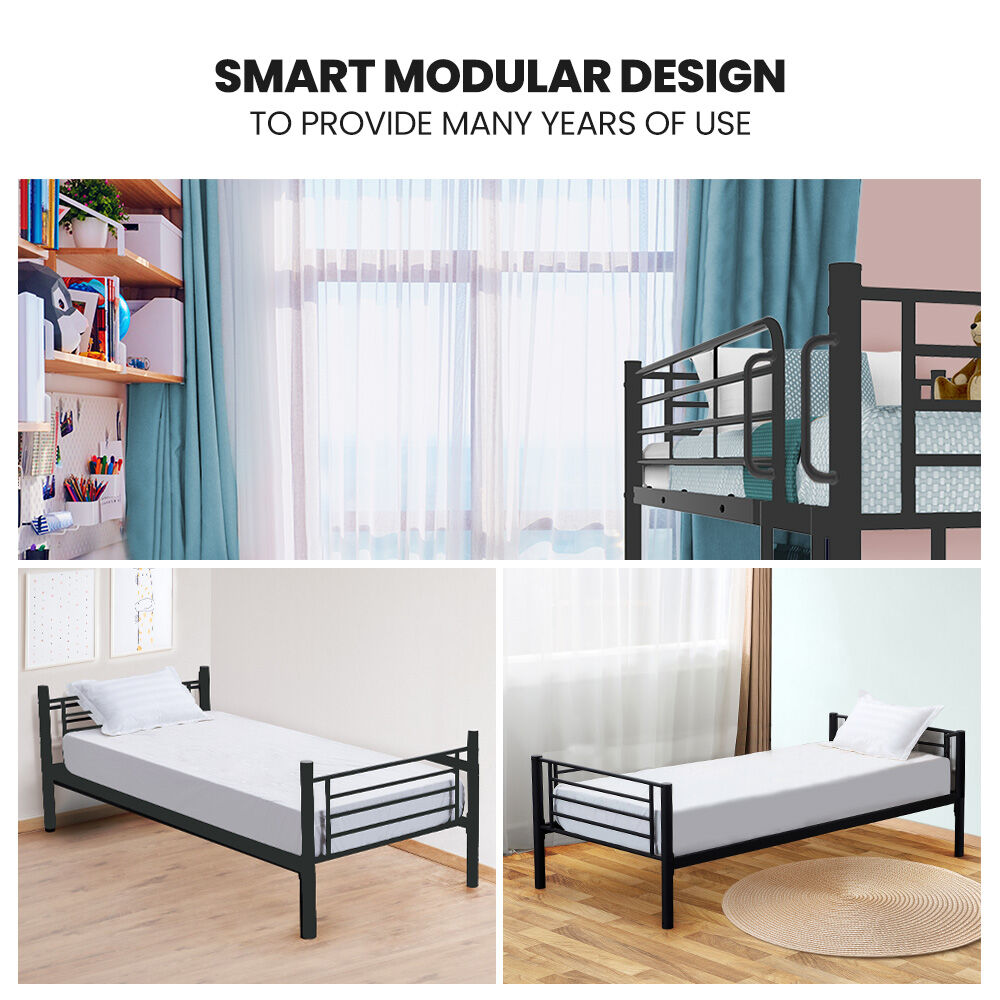 Kingston Slumber 2in1 King Single Metal Bunk Bed Frame, with Modular Design, Dark Matte Grey - TRENDZ