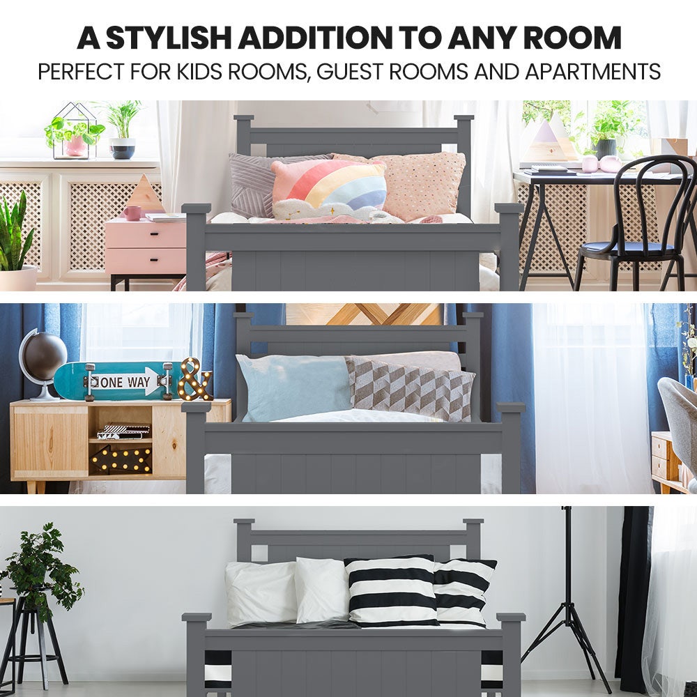 KINGSTON SLUMBER King Single Wooden Timber Bed Frame, Grey - TRENDZ