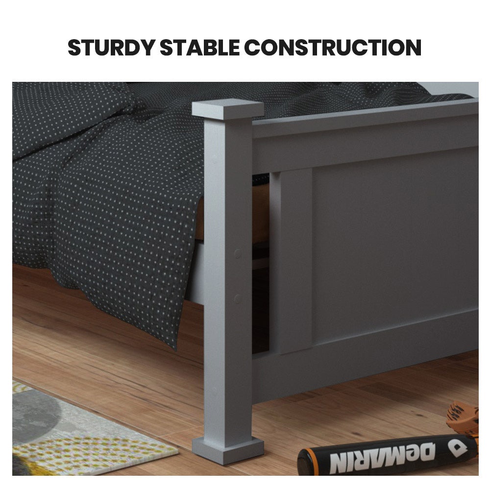 KINGSTON SLUMBER King Single Wooden Timber Bed Frame, Grey - TRENDZ