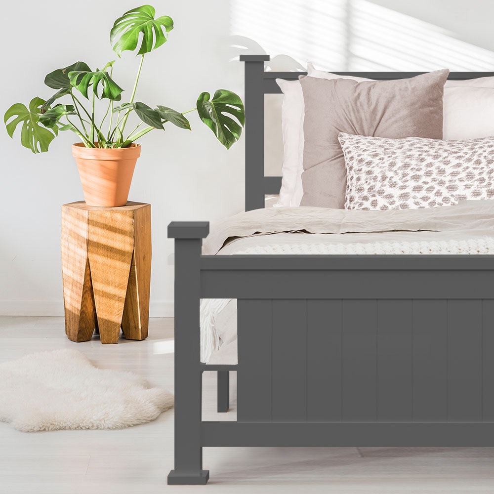 KINGSTON SLUMBER King Single Wooden Timber Bed Frame, Grey - TRENDZ