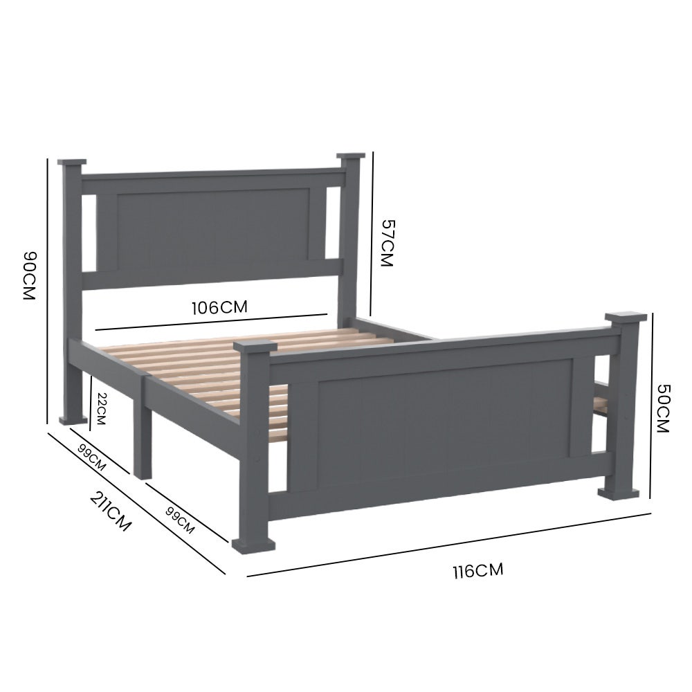KINGSTON SLUMBER King Single Wooden Timber Bed Frame, Grey - TRENDZ