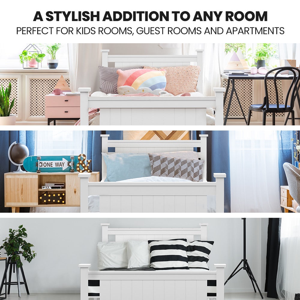 KINGSTON SLUMBER King Single Wooden Timber Bed Frame, White - TRENDZ