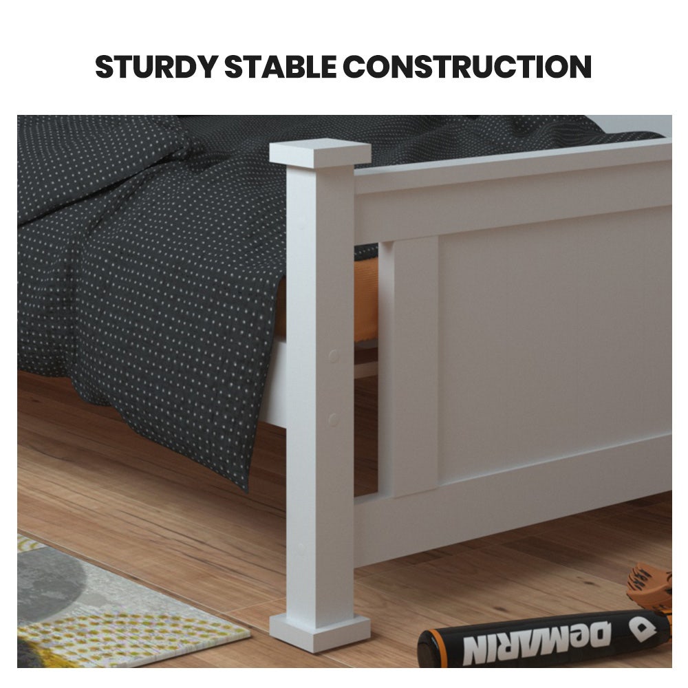 KINGSTON SLUMBER King Single Wooden Timber Bed Frame, White - TRENDZ