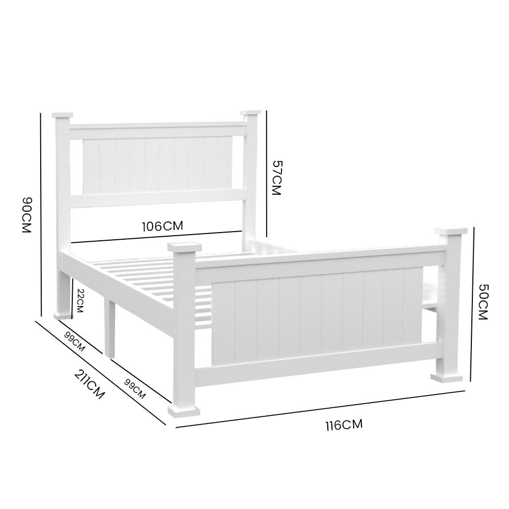 KINGSTON SLUMBER King Single Wooden Timber Bed Frame, White - TRENDZ