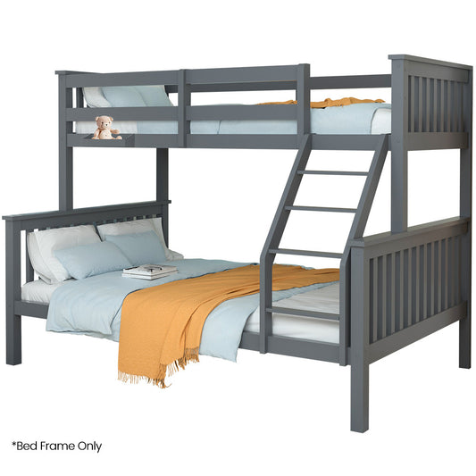 Kingston Slumber Bunk Bed Triple Wooden Single Over Double Beds for Kids, Solid Pine Wood, Convertible Design, Grey - TRENDZ