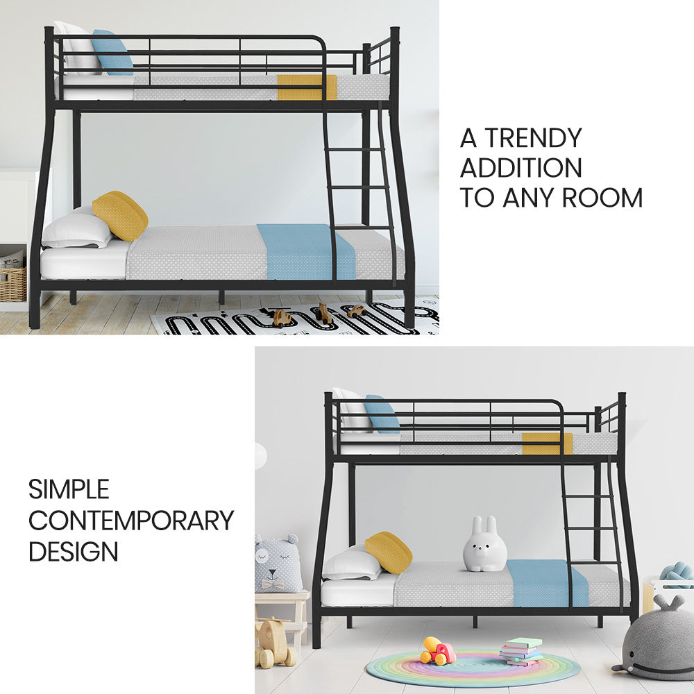 Kingston Slumber Metal Single over Double Bunk Bed Frame, Dark Matte Grey - TRENDZ