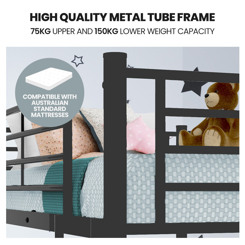 Kingston Slumber Metal Single over Double Bunk Bed Frame, Dark Matte Grey - TRENDZ