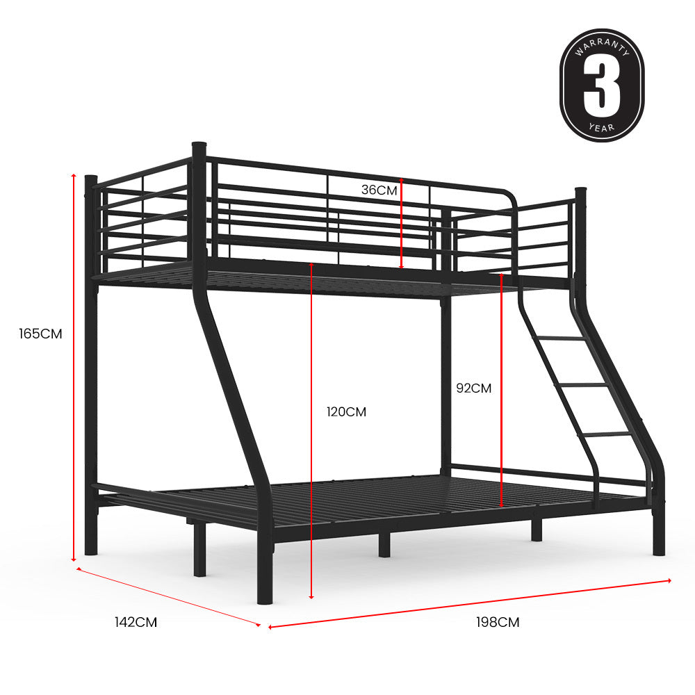 Kingston Slumber Metal Single over Double Bunk Bed Frame, Dark Matte Grey - TRENDZ