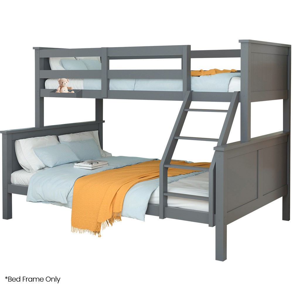 Kingston Slumber Triple Wooden Single Over Double Bunk Bed Frame for Kids, Convertible Design, Grey - TRENDZ