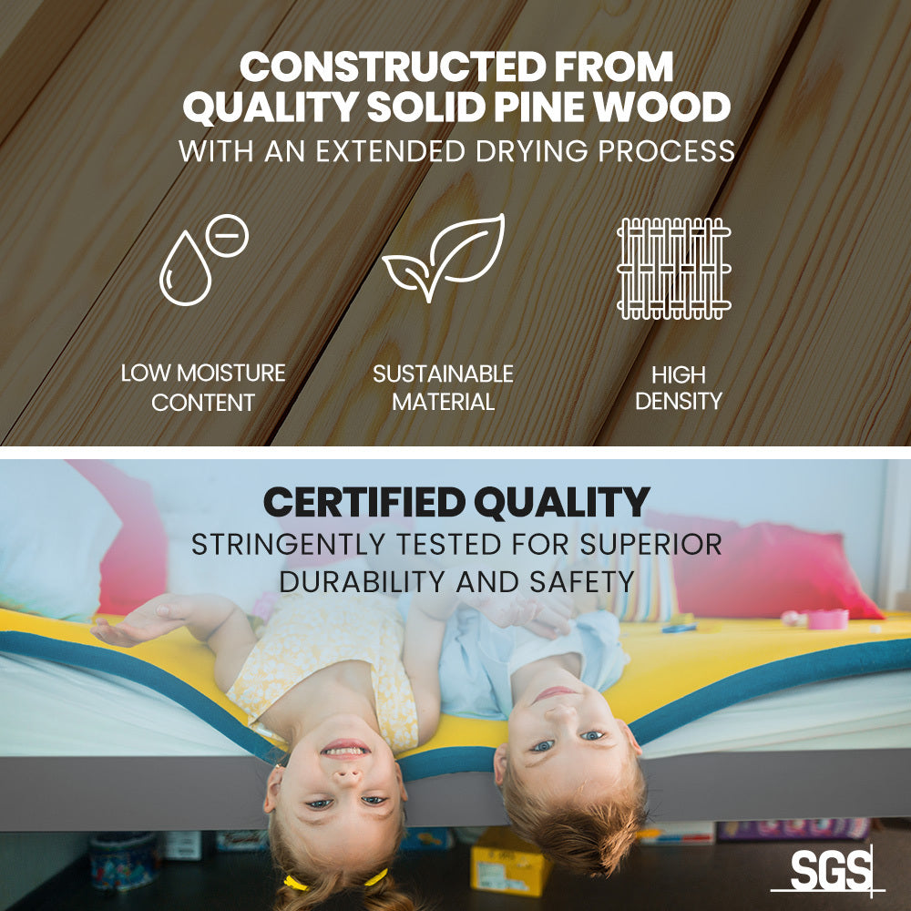 Kingston Slumber Triple Wooden Single Over Double Bunk Bed Frame for Kids, Convertible Design, Grey - TRENDZ